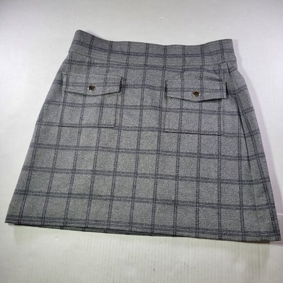 Loft Petite Gray Plaid Workwear Mini Skirt With Front Pockets Classic Size M - Picture 1 of 7